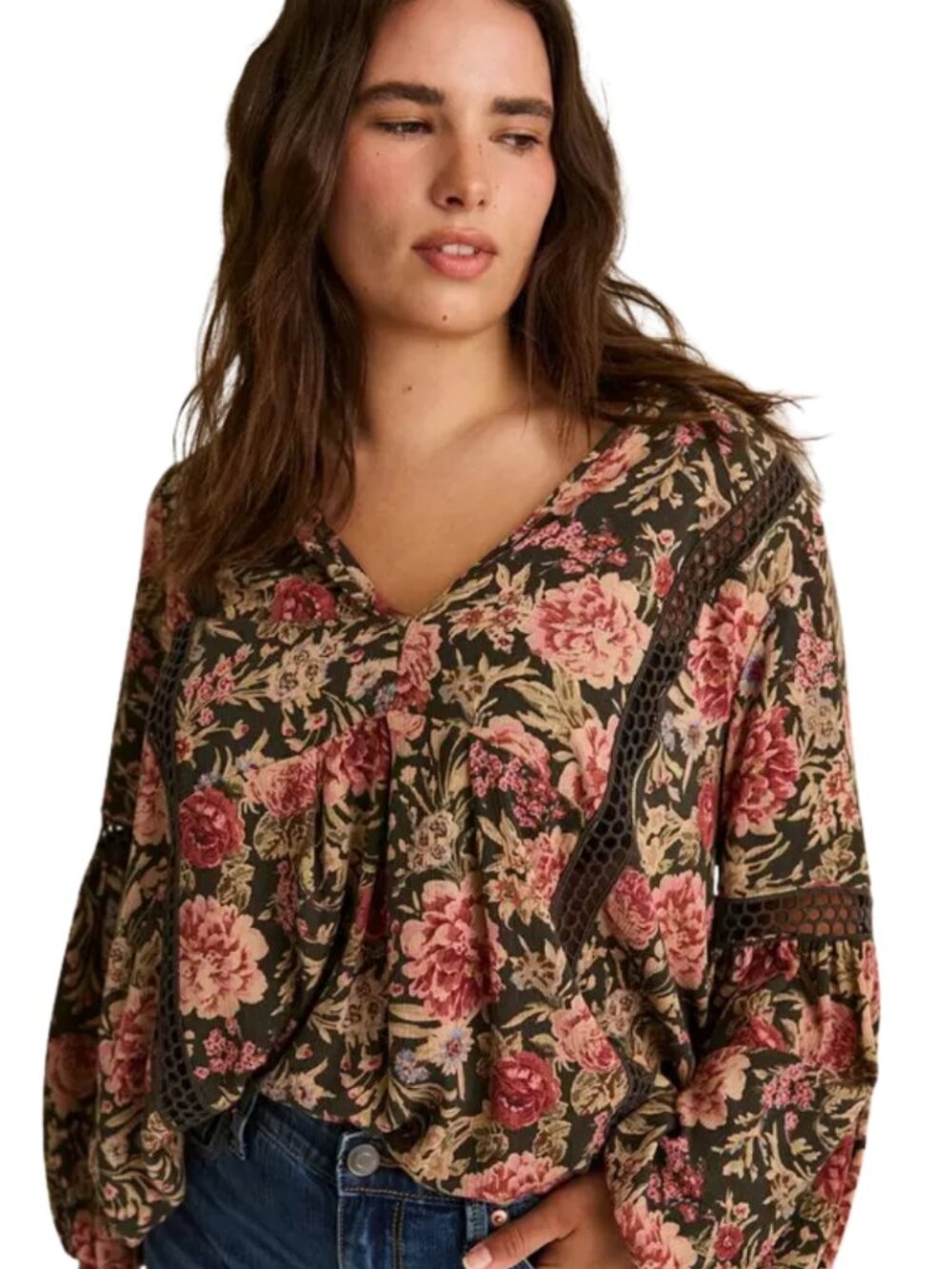 Torrid Size 3 Festi Dark Floral Peasant Top